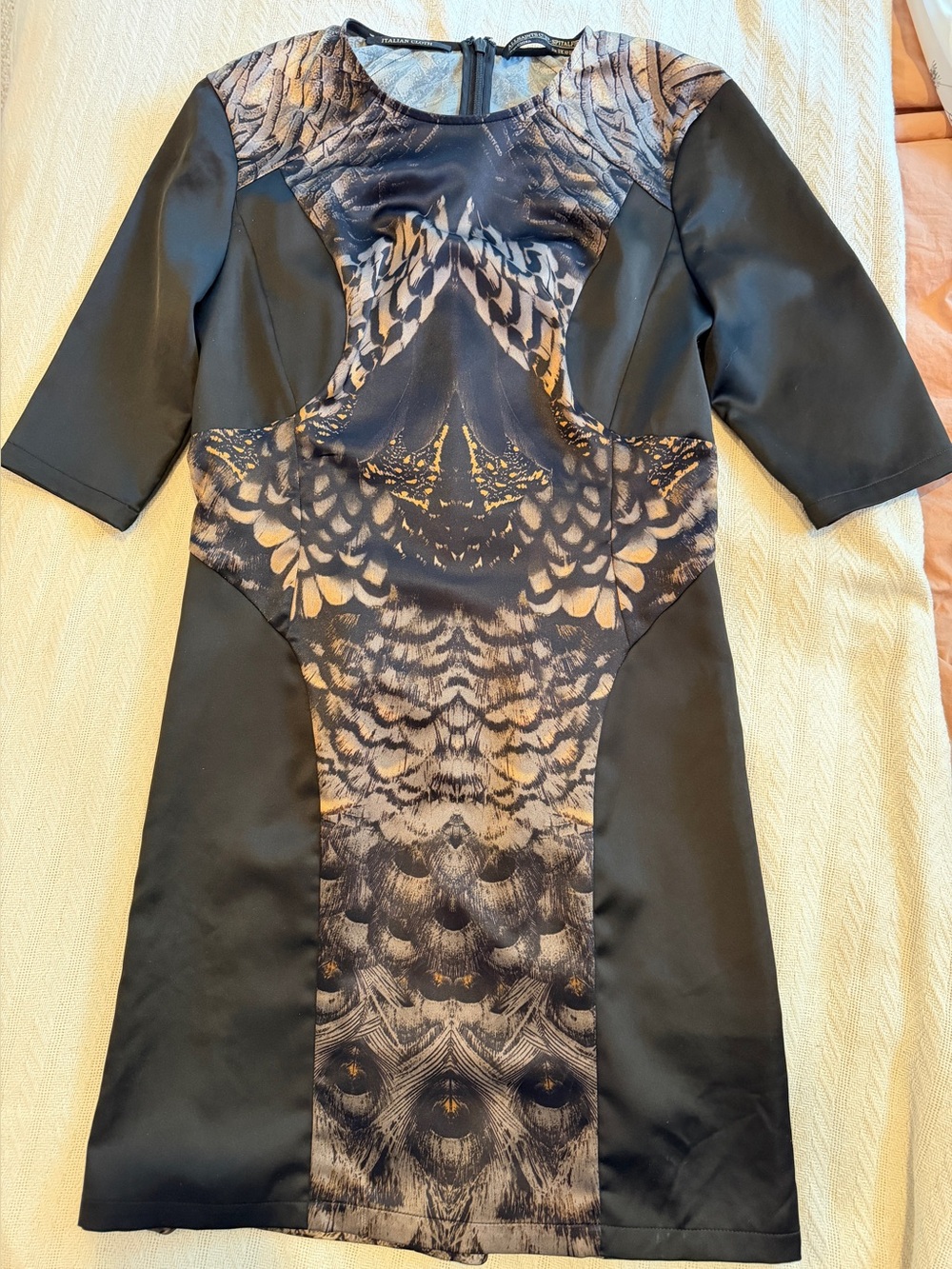AllSaints Black Feather-Print Mini Dress small 6